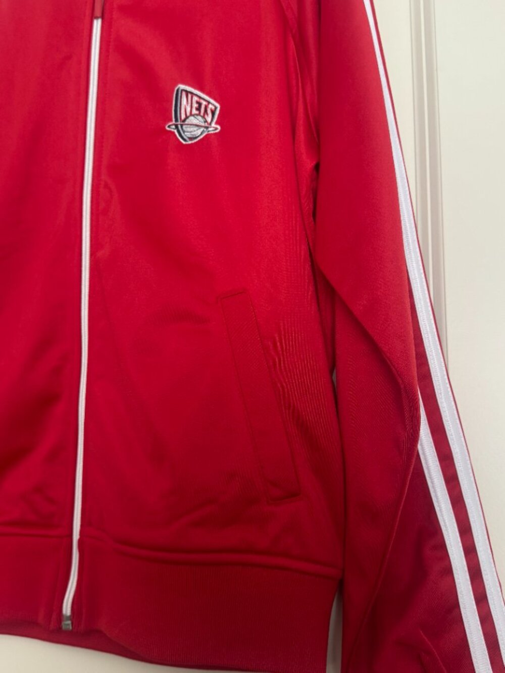Adidas Red Track Jacket NJ Nets Logo Full Zip Size S